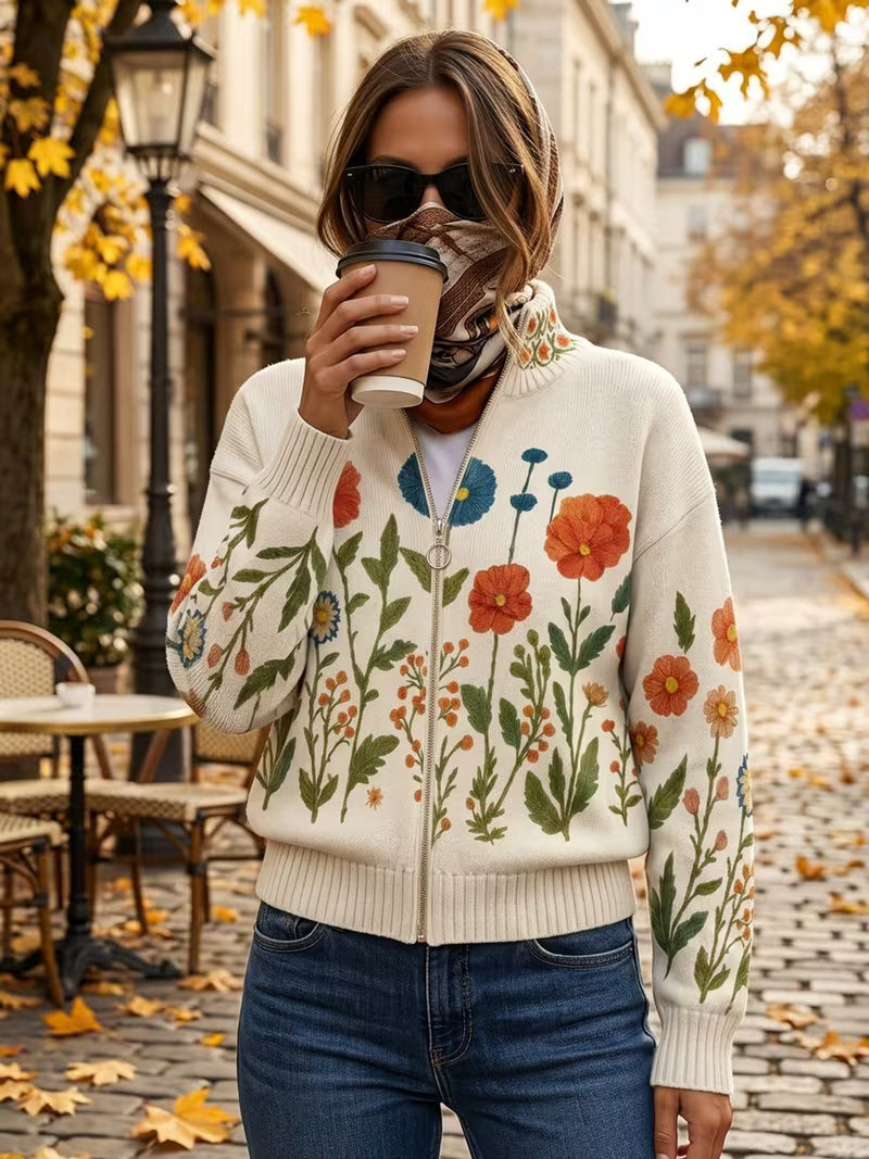 Bérénice - Cardigan zippé à imprimé fleurs sauvages