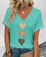 T-Shirt Col En V Imprimé Cœur