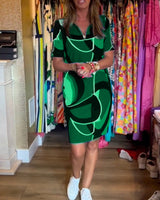 Robe imprimée droite à col en V