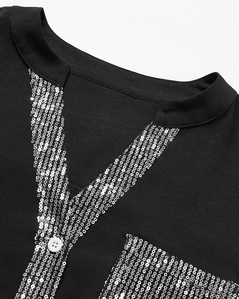 Haut décontracté à empiècements et boutons à sequins