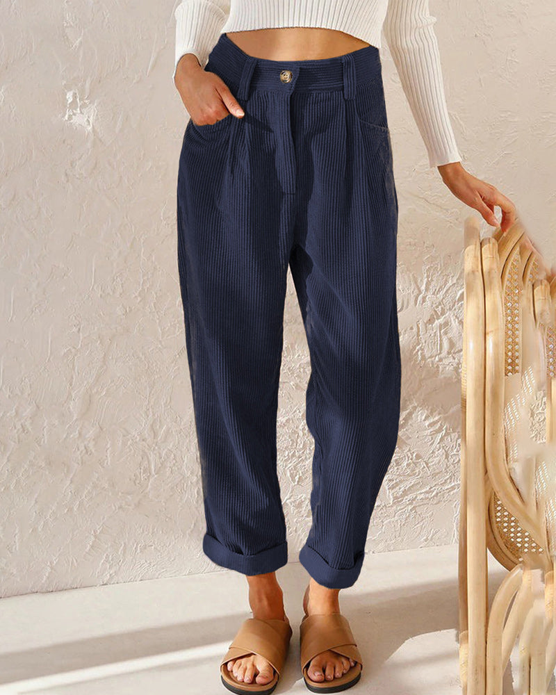 Pantalon Droit Uni Taille Haute