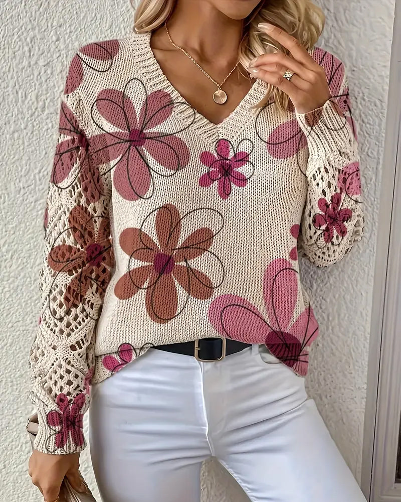 Pull À Col En V Avec Motif Ajouré