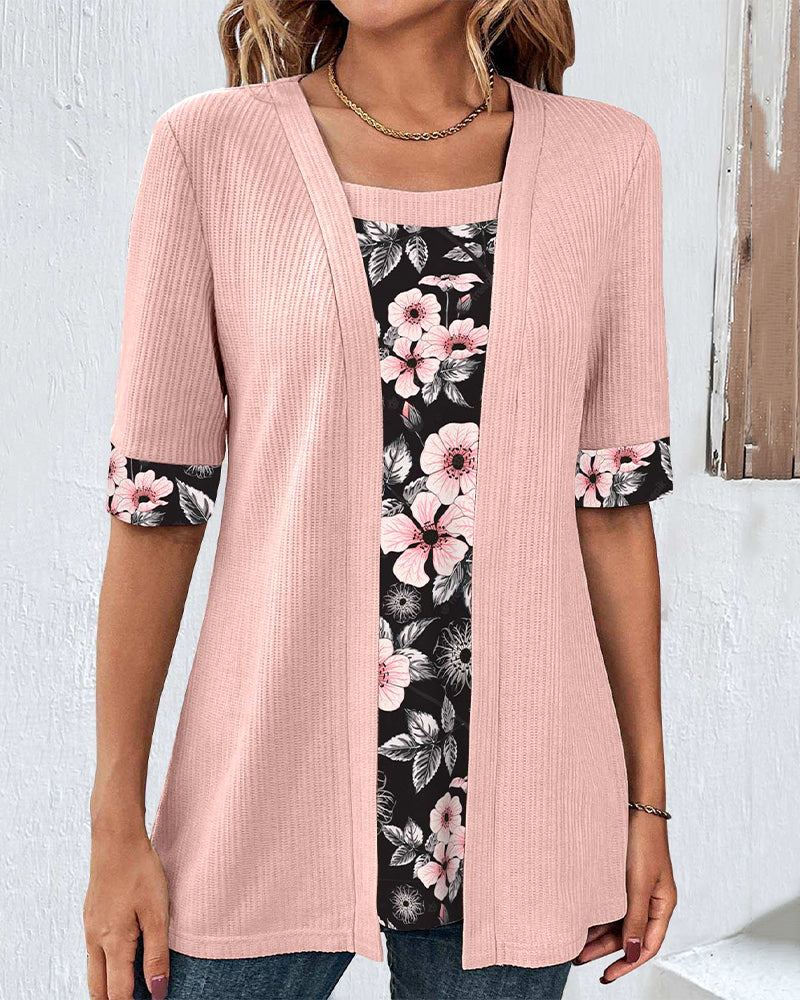 Blouse élégante à empiècements à imprimé floral
