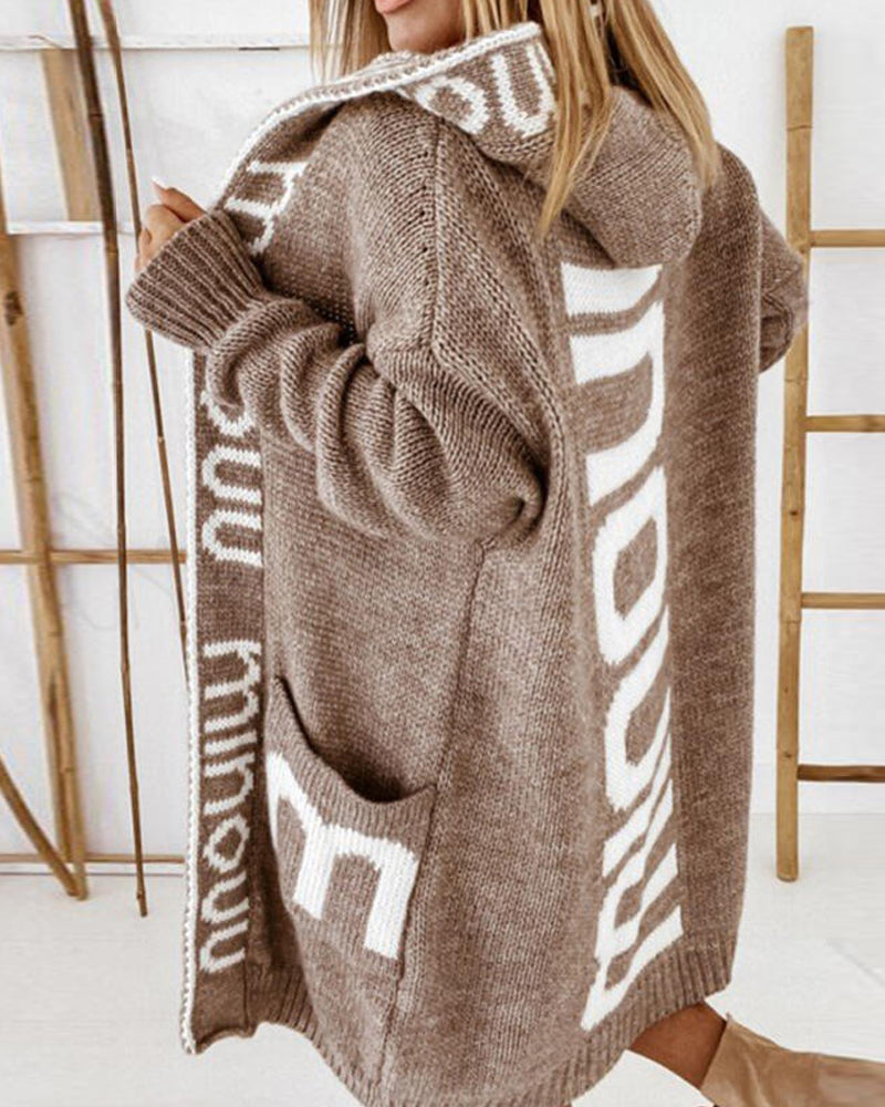Cardigan long ample à imprimé lettres