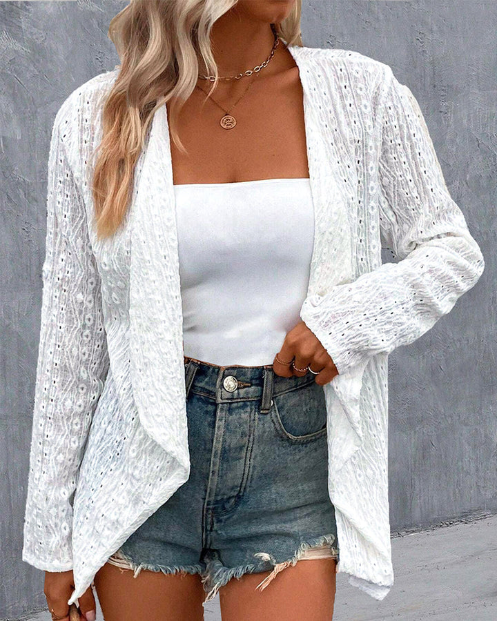 Cardigan élégant creux de couleur unie
