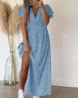 Robe longue imprimée à encolure en V