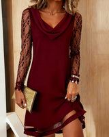 Robe Couleur Unie À Col Swing Et Patchwork