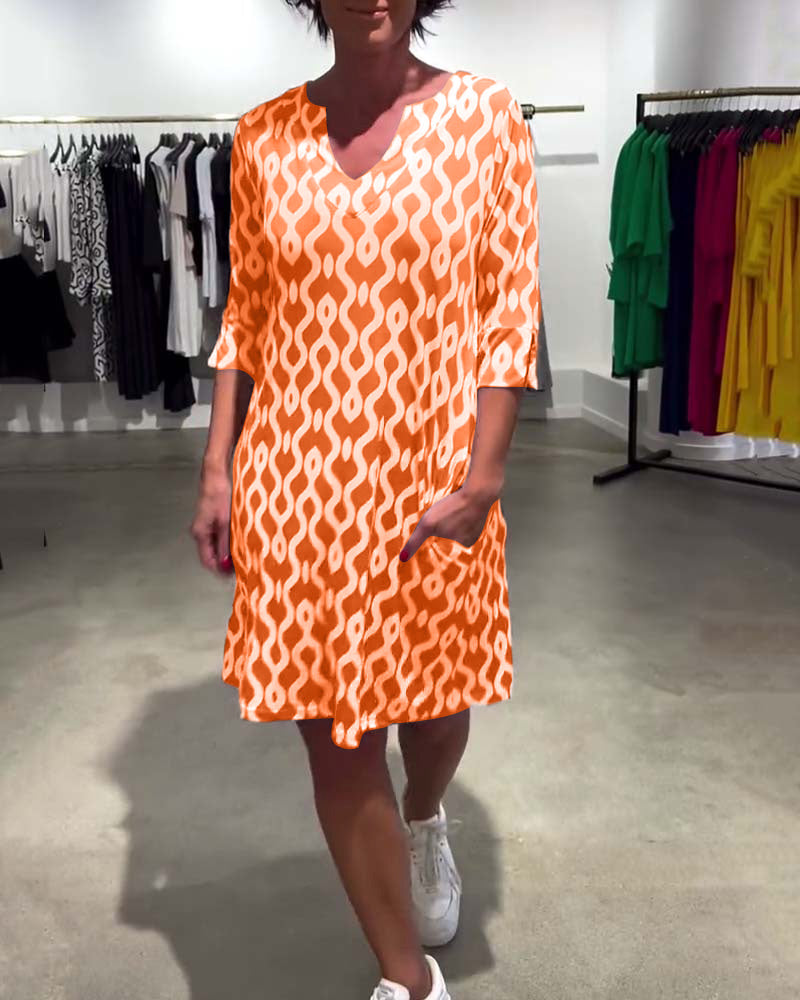 Robe Col Montant Mi-longue Imprimée