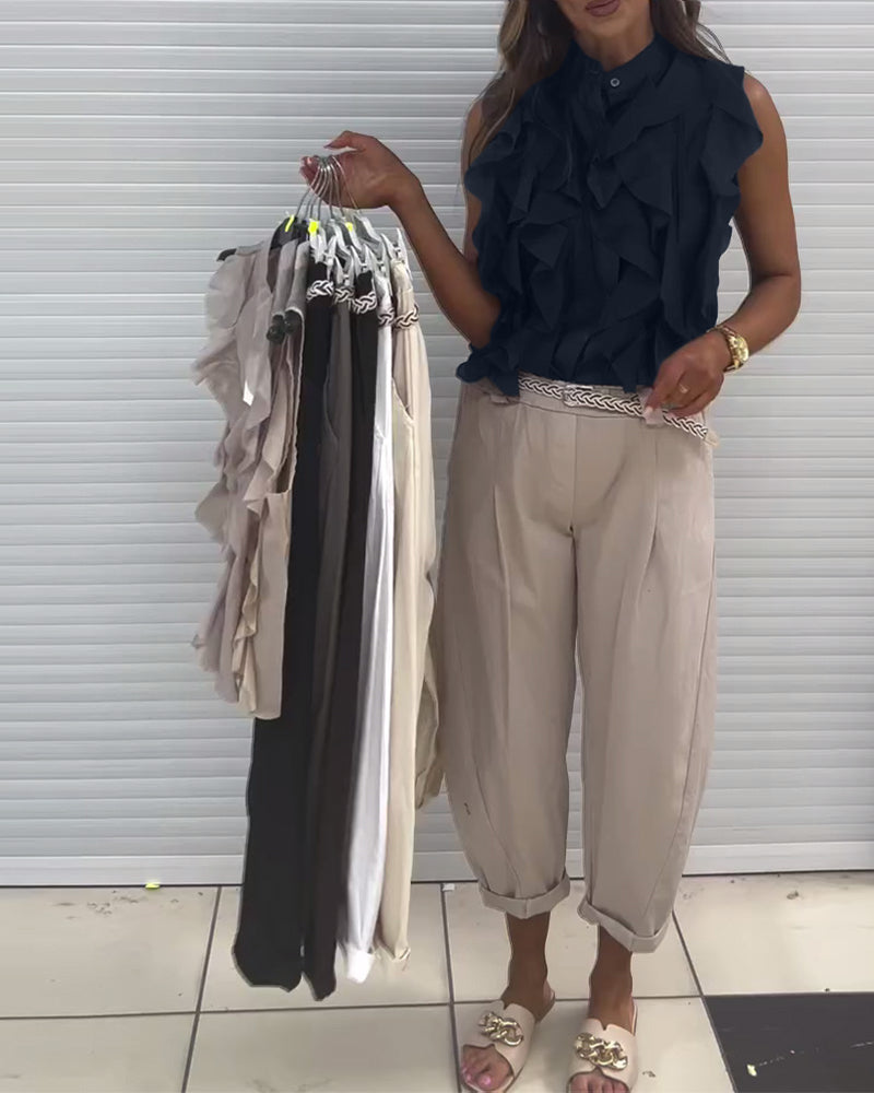 Tank Top Designer Ruffle Sans Manches