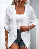 Cardigan élégant creux de couleur unie