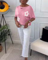 Pull col rond slim fleuri