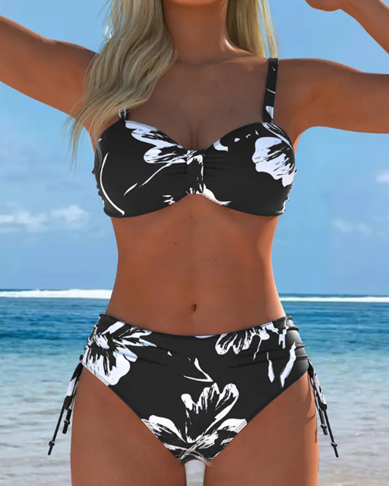 Bikini Deux Pièces À Col Haut Avec Motif Imprimé