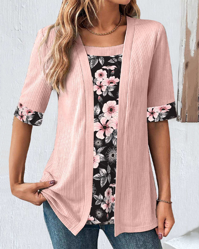 Blouse élégante à empiècements à imprimé floral