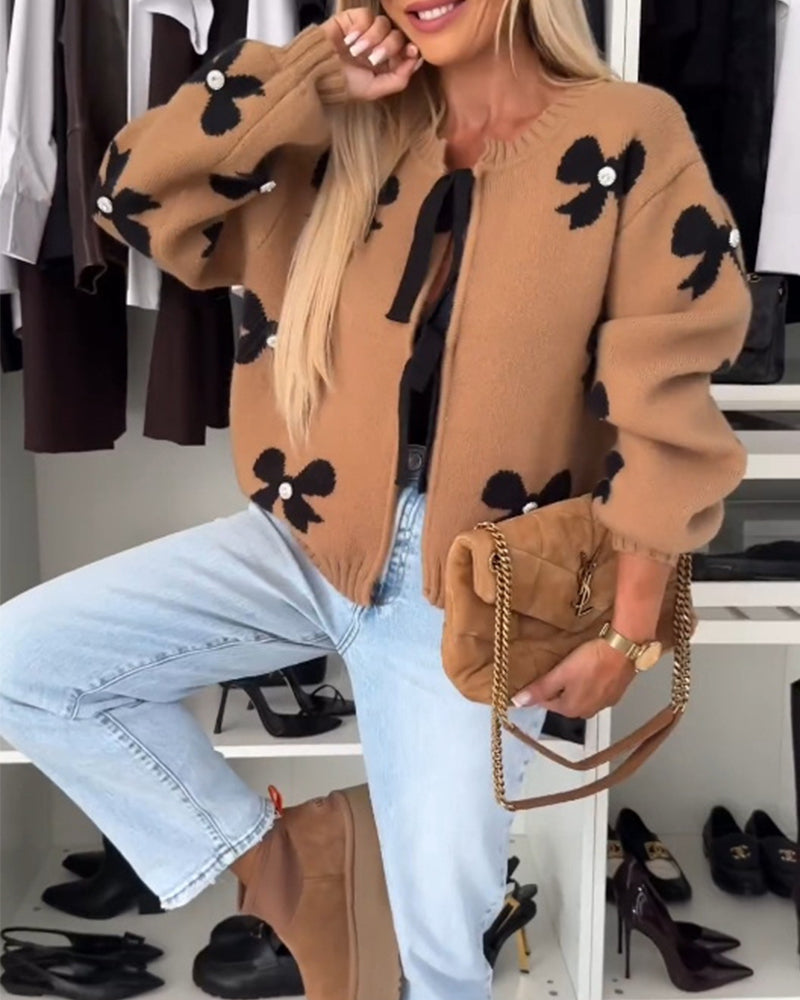 Cardigan à lacets avec perles et nœud