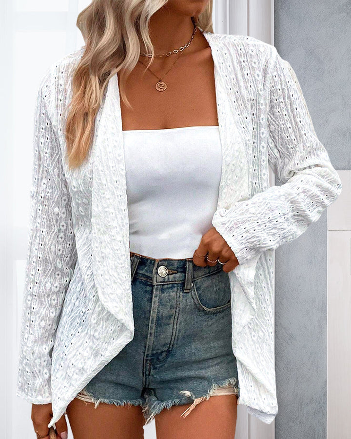 Cardigan élégant creux de couleur unie