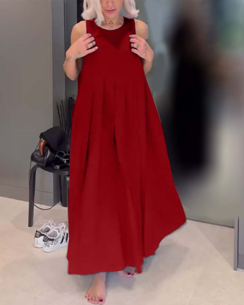 Robe débardeur plissée élégante de couleur unie