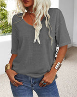 T-Shirt Couleur Unie Manches Courtes Polyvalent