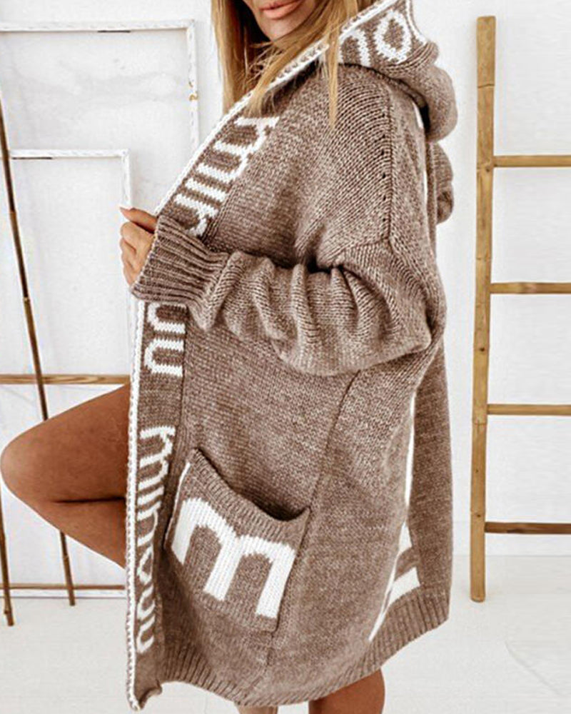 Cardigan long ample à imprimé lettres