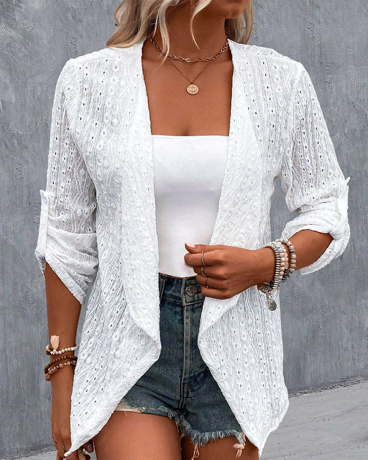 Cardigan élégant creux de couleur unie
