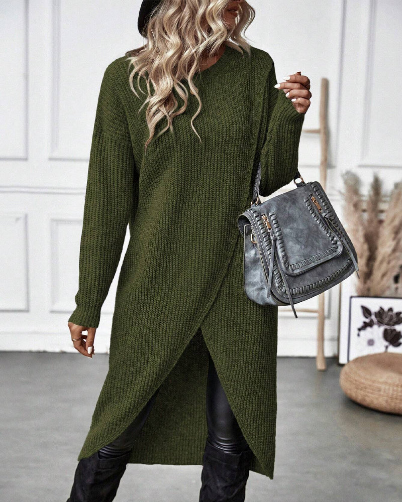 Robe pull de couleur unie à ourlet irrégulier