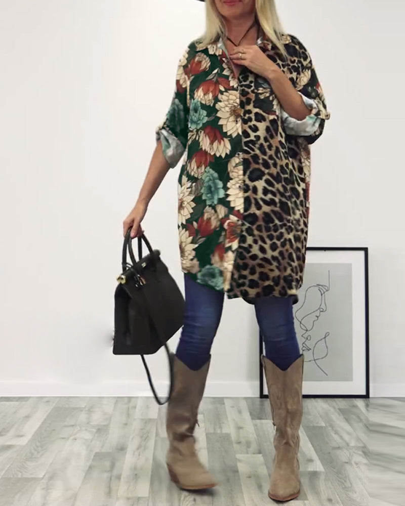 Chemise patchwork imprimé léopard à revers