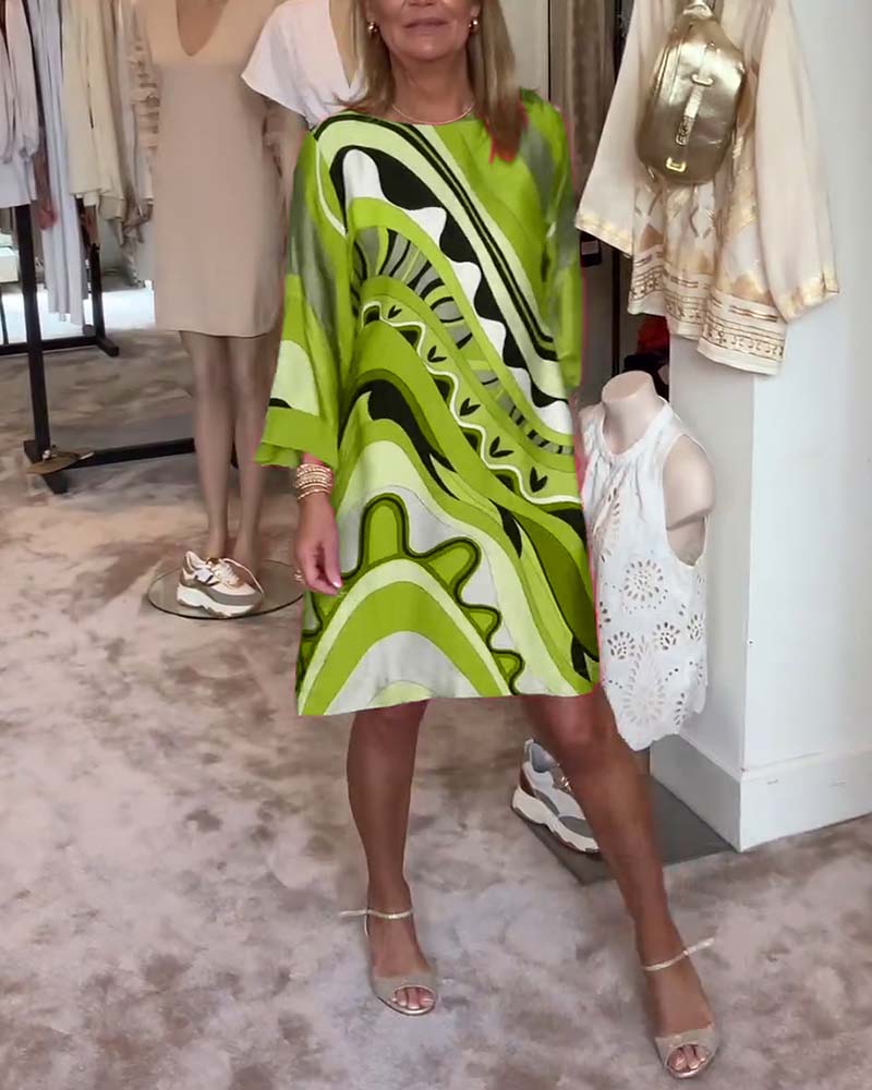 Robe midi imprimée tendance à col rond