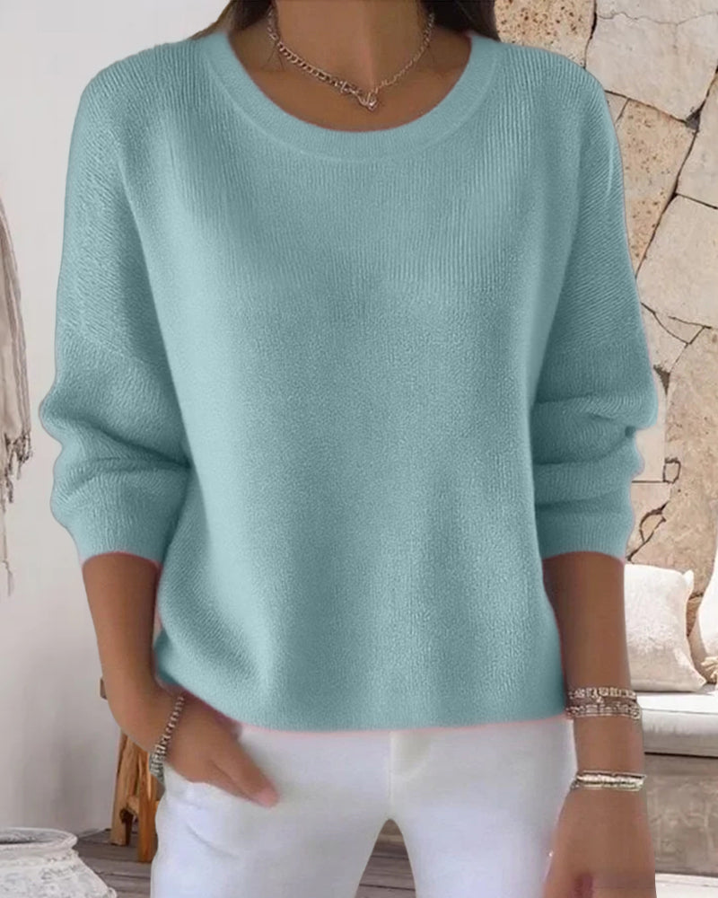 Pull Uni Col Rond Épaule Tombante