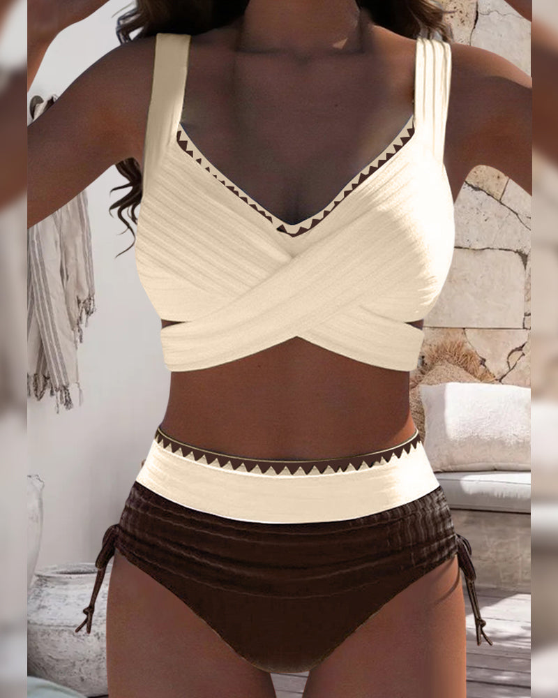 Bikini Casual Couleur Contrastée Couture Deux Pièces