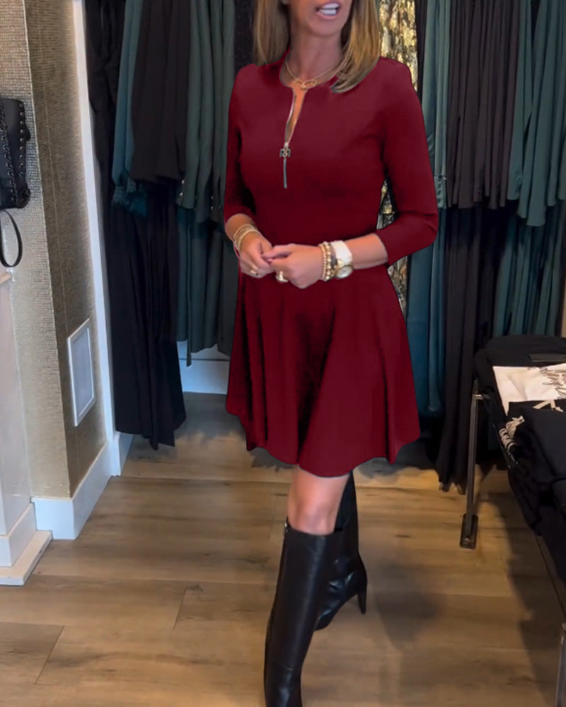 Robe élégante à fermeture éclair de couleur unie