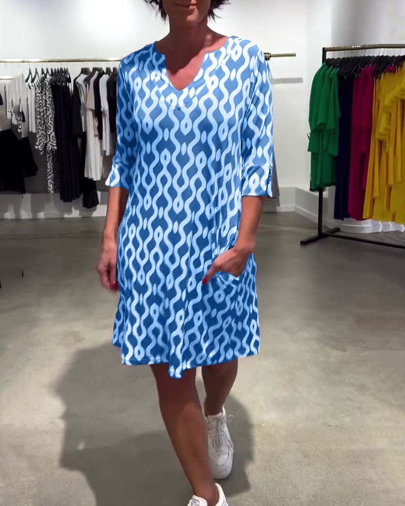 Robe Col Montant Mi-longue Imprimée