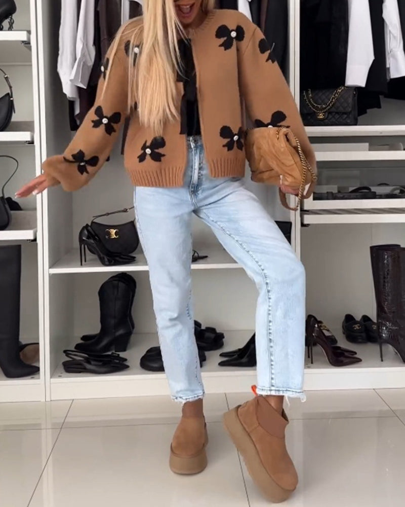 Cardigan à lacets avec perles et nœud