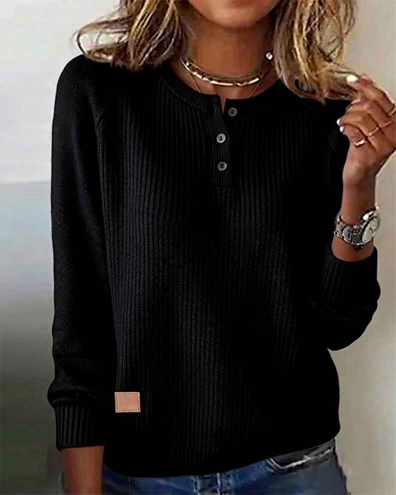 Pull Élégant Bouton Manche Raglan