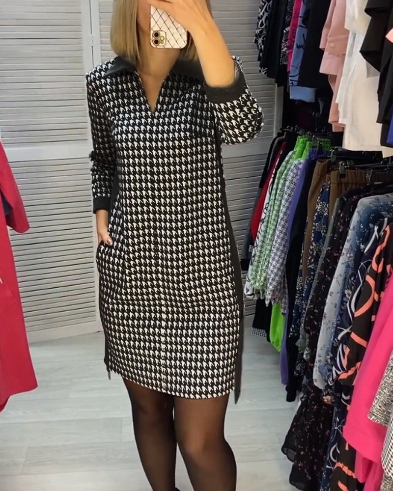 Robe à revers avec poche et carreaux