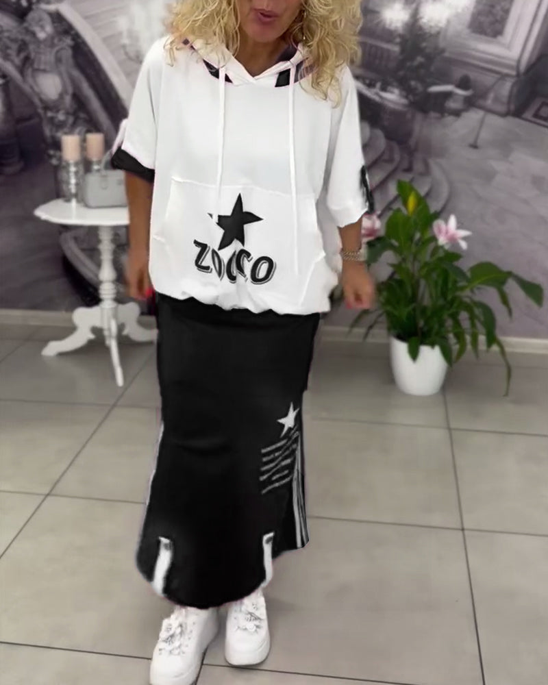 Ensemble À Capuche Cordon Jupe Imprimée