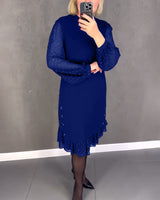 Robe élégante à pois et manches longues