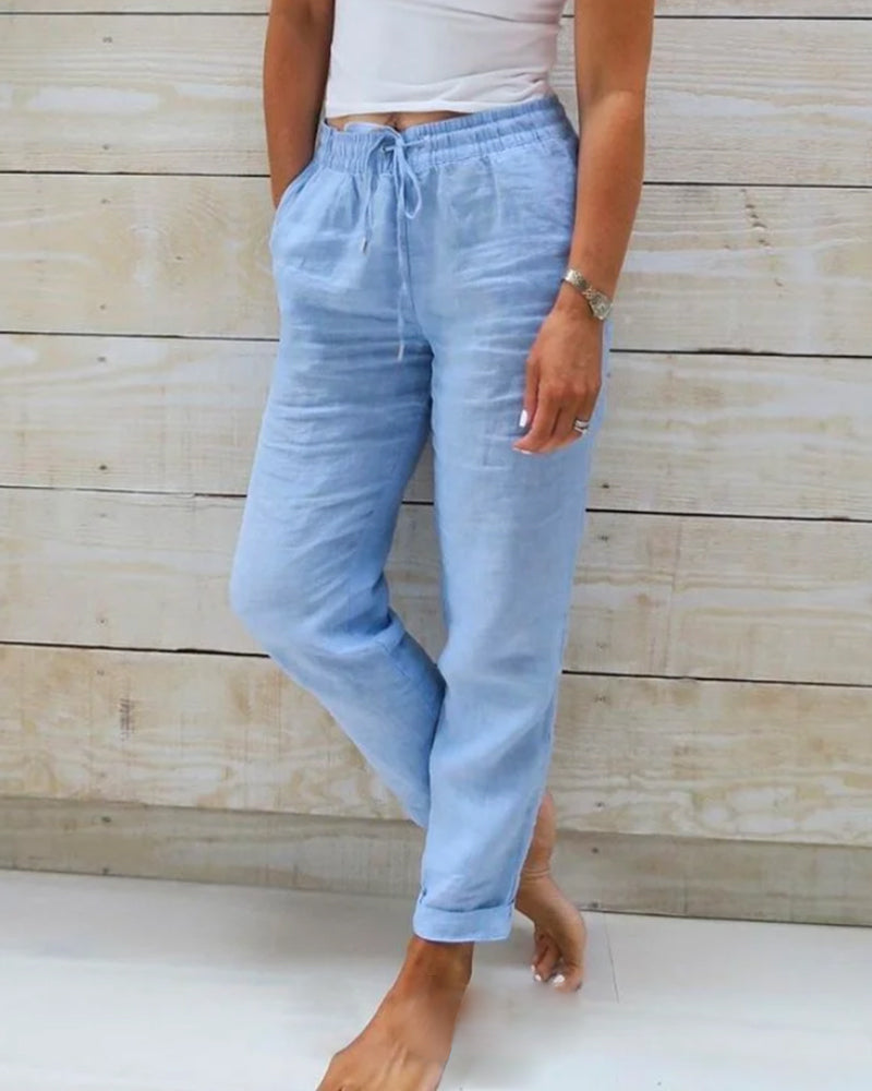 Pantalon décontracté à jambe droite de couleur unie
