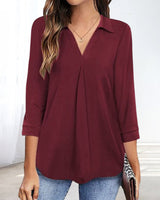 T-shirt pull col V de couleur unie