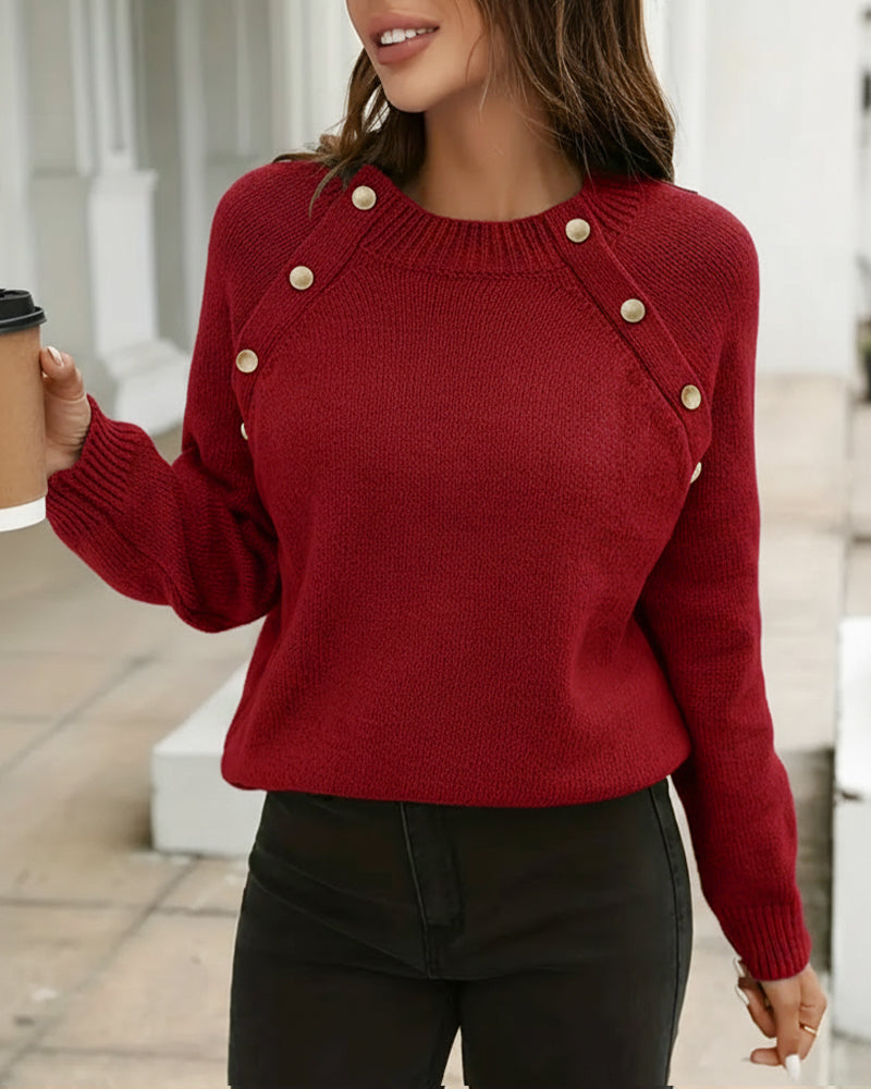Pull Boutonné À Col Rond