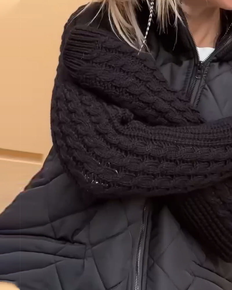 Manteau zippé à col haut de couleur unie
