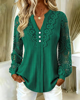Blouse Dentelle Panneaux Manches Longues Col V