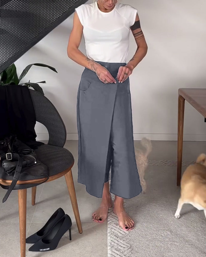Pantalon décontracté asymétrique de couleur unie simple