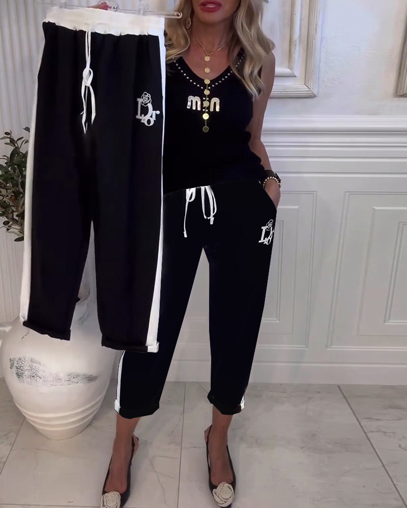 Pantalon décontracté coupe slim avec cordon élastique