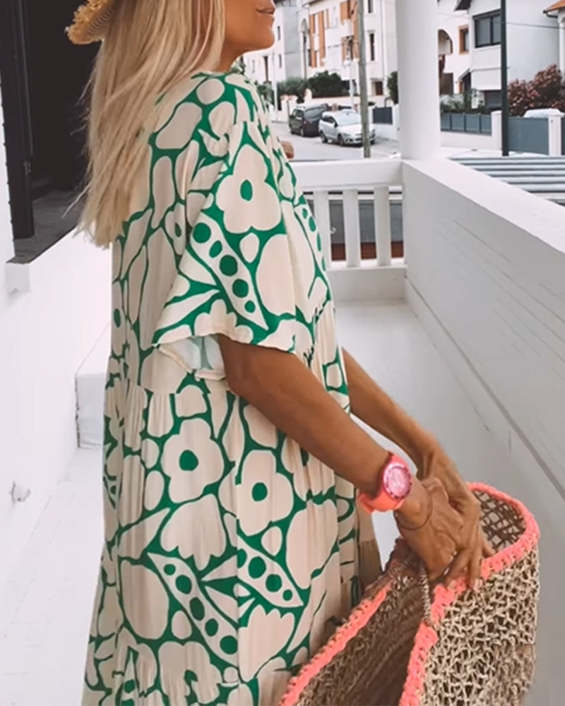 Robe ample imprimée à col en V
