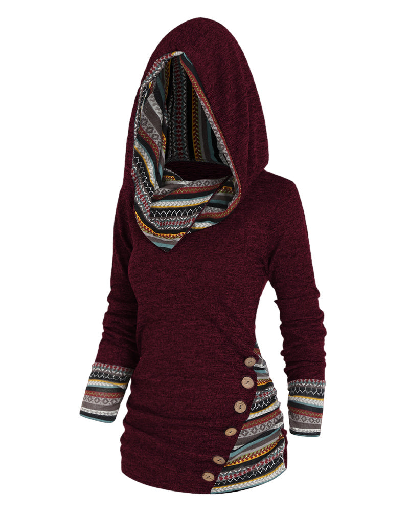 Sweat-shirt à capuche décontracté de couleur contrastée