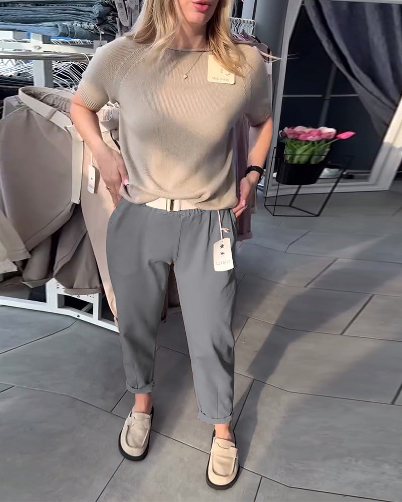 Pantalon Uni Décontracté Droit