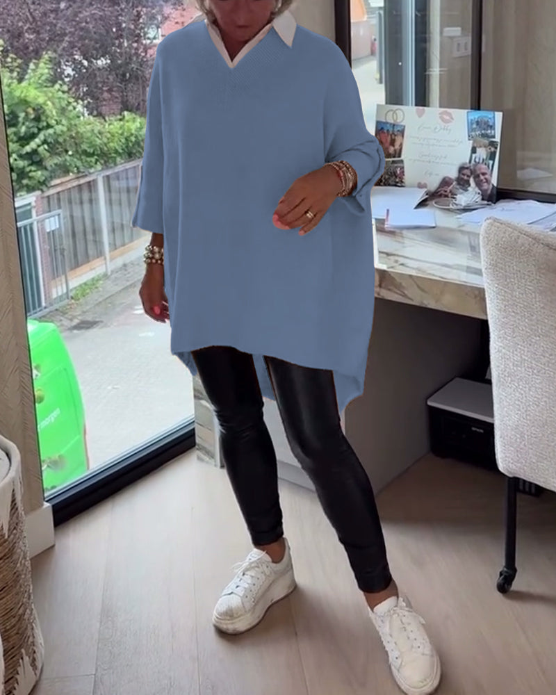 Pull Avec Caractéristiques Col V, Boutonné Et Asymétrique