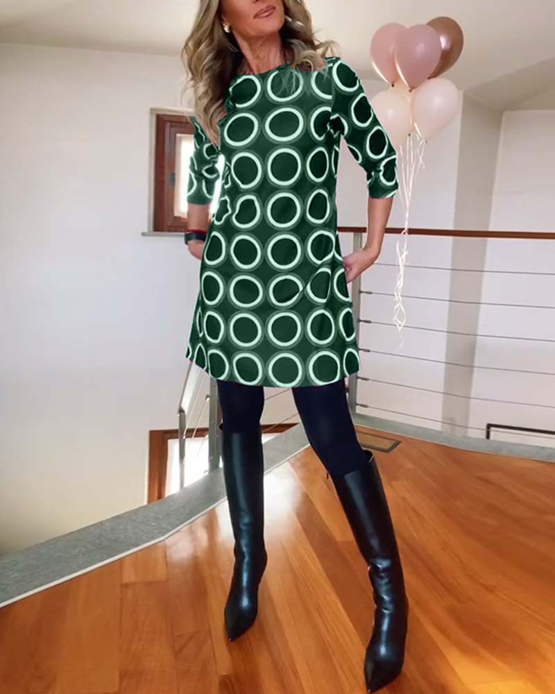 Robe décontractée à col rond et imprimé cercles