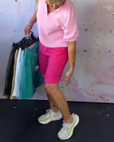 Short Uni Coton Et Lin Décontracté