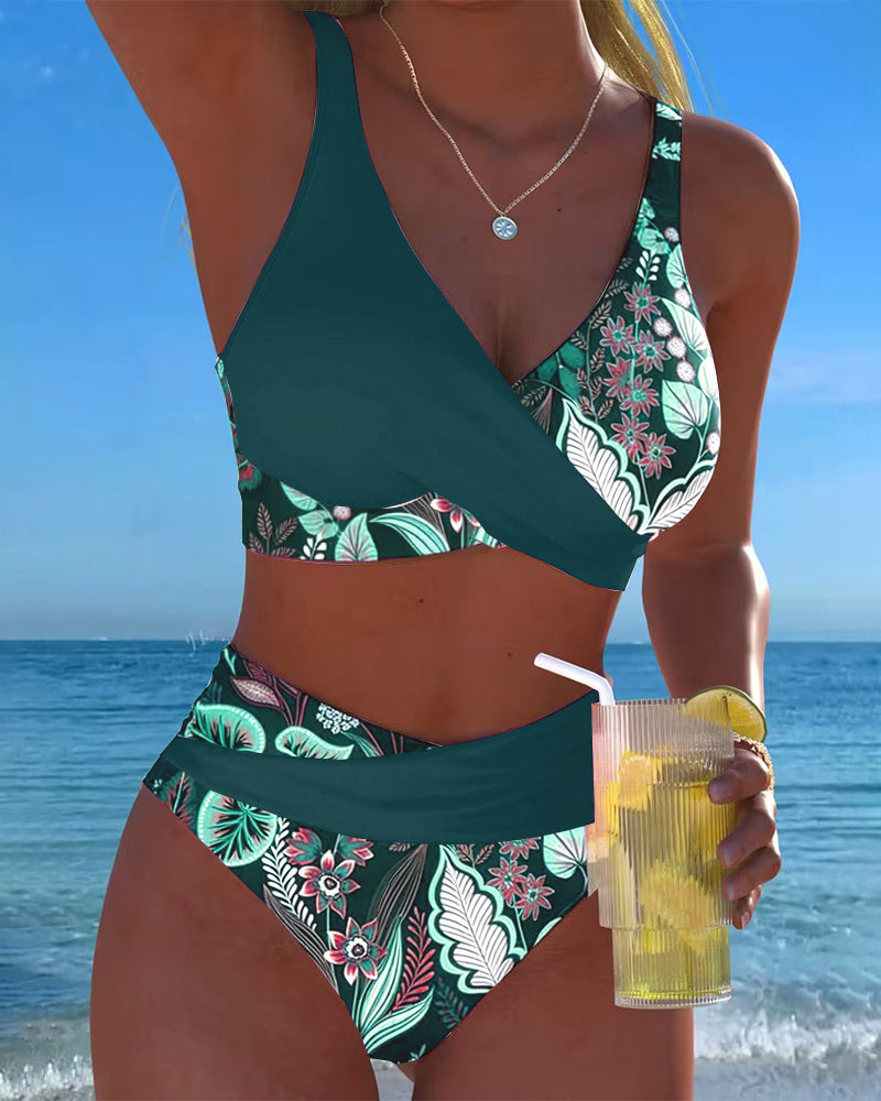 Bikini Contraste Couleur Mode Fleuri