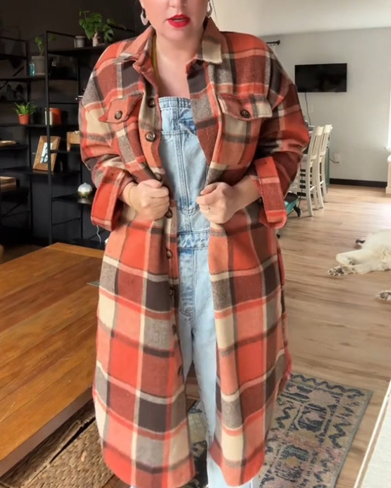 Manteau décontracté à carreaux avec boutons